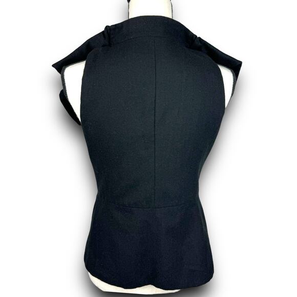 Anthropologie Tabitha Falling In Love Black Wool Blend Vest Ruffle Vneck Size 4 - Picture 7 of 9